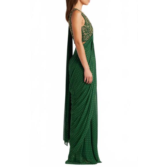 NEW SANI arian drape saree in green gold - Picture 3 of 4